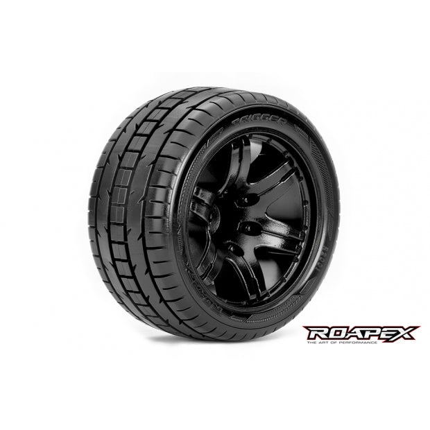 ROAPEX Trigger - 1/10 Stadium Truck Tire Chrome Black wheel with 0 Offest 12mm Hex Mounted