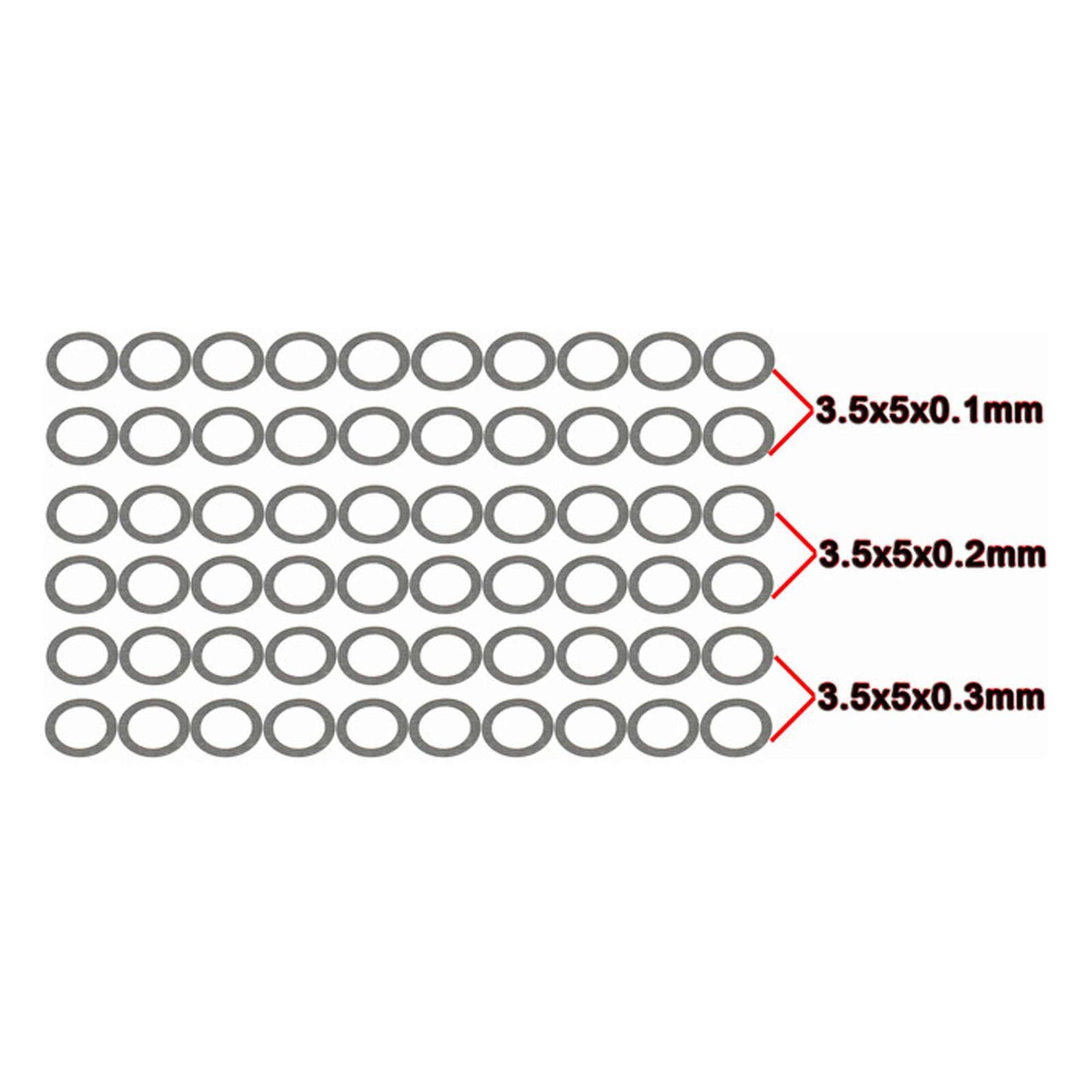 Hot Racing Axial 3.5x5mm Steel Shims 0.1x20 0.2x20 0.3x20 (60)