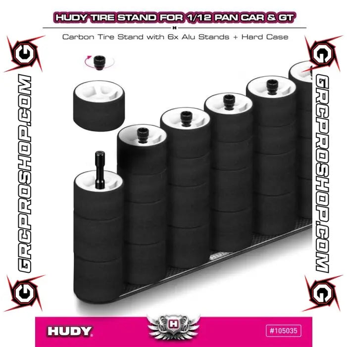 HUDY Carbon Tire Stand 6x +Hard Case -1/12 Pan Car & 1/12 GT