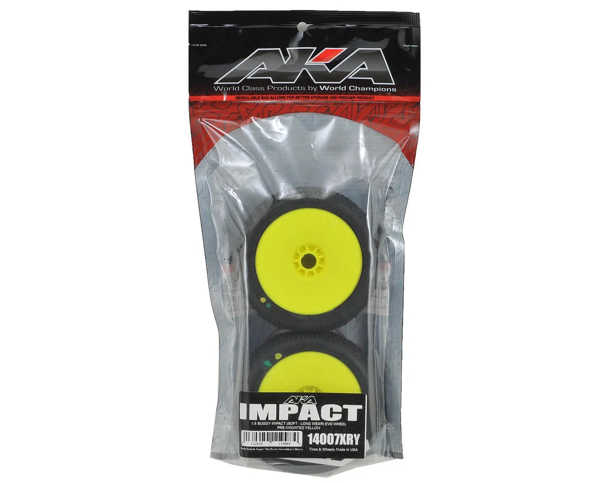 AKA Impact 1/8 Buggy Pre-Mounted Tires (2) (Yellow) (Soft - Long Wear)