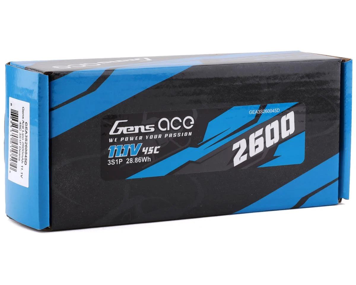Gens Ace 3s LiPo Battery 45C (11.1V/2600mAh) w/T-Style Connector
