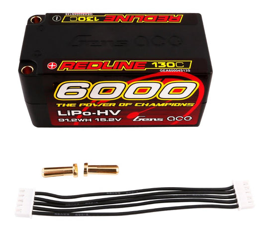 Gens Ace Redline 2.0 4S Shorty LiHV Battery 140C (15.2V/6000mAh) w/5mm Bullets
