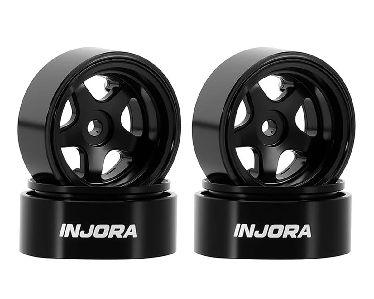 Injora Axial SCX30 D18 0.7" 5-Spoke Aluminum Micro Rock Crawler Beadlock Wheels (Black) (4) (3.4g ea)