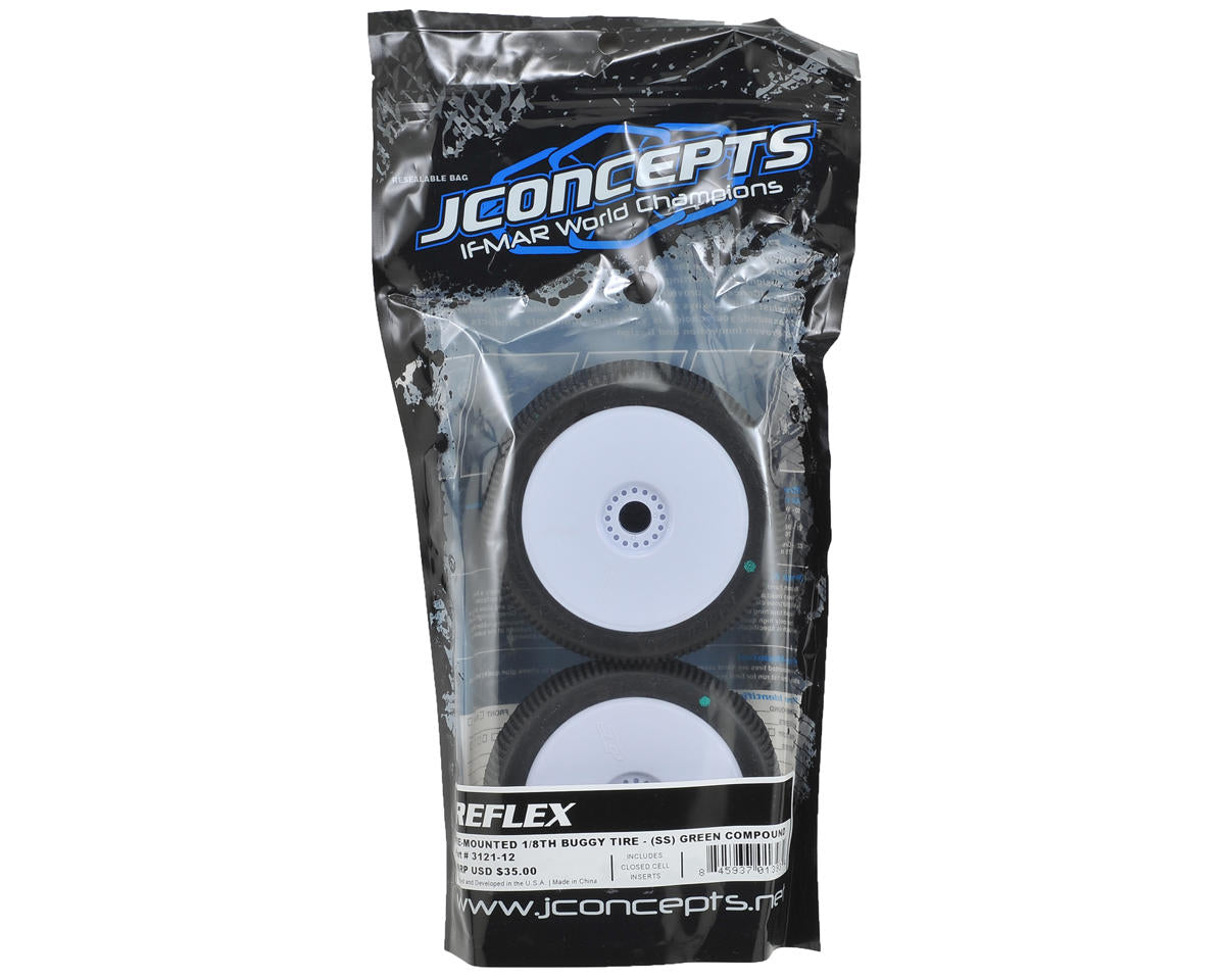 JConcepts Reflex Pre-Mounted 1/8th Buggy Tires (2) (White) (Green)