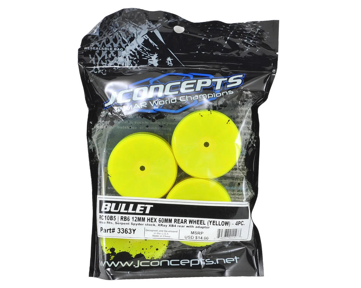 *CLEARANCE* JConcepts 12mm Hex Bullet 60mm Rear Wheels (4) (B6/RB6/SRX/XB4) (Yellow)