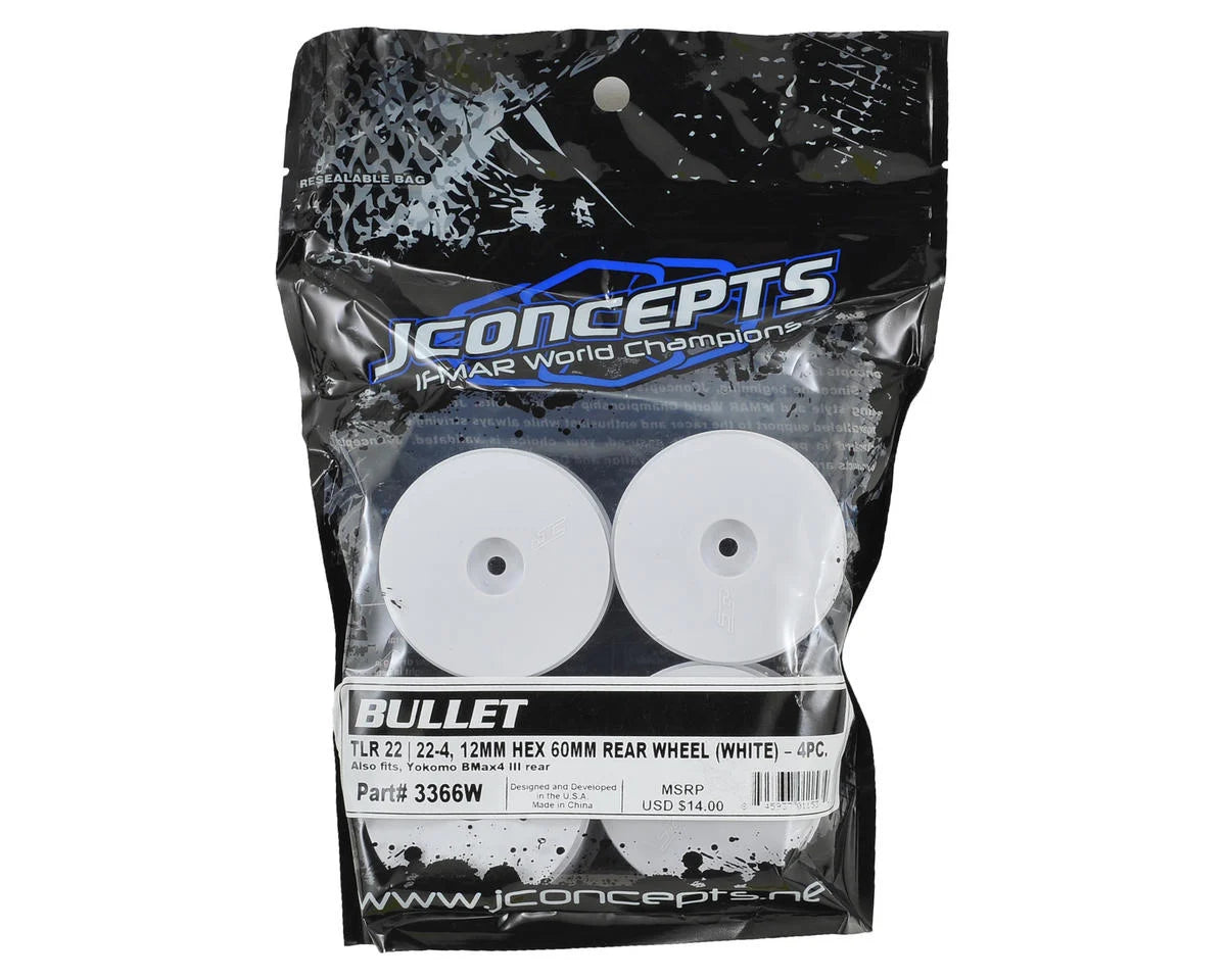 *CLEARANCE* JConcepts Bullet 60mm Rear Wheels (4) (22/22-4) (White) w/12mm Hex