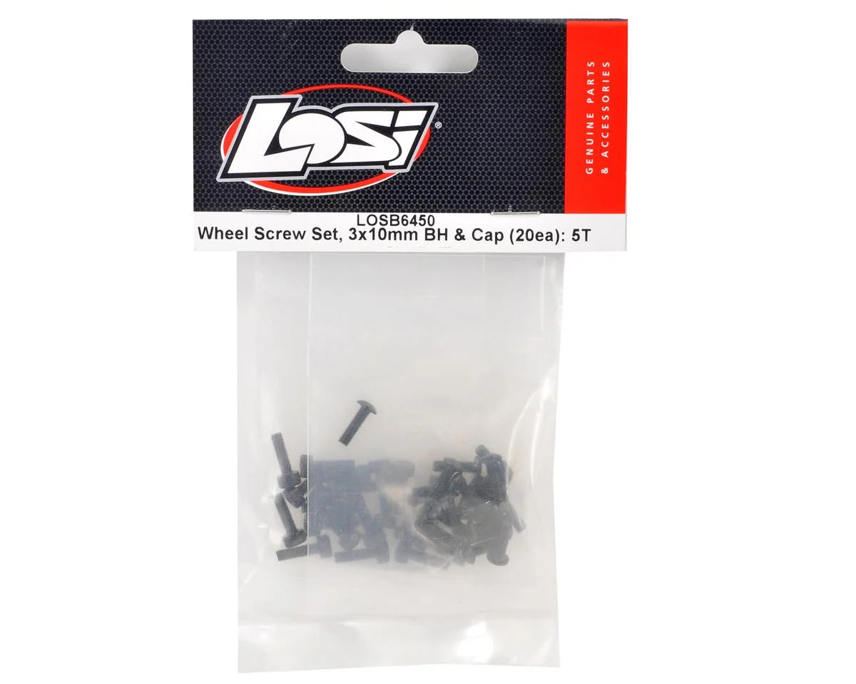 Losi Wheel Screw Set M3x10mm BH and Cap Screws (20ea) 5T, Mini WRC