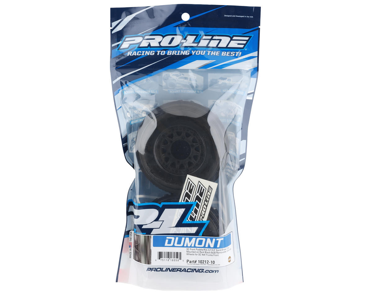 Proline SC Dumont Paddle/Rib 2.2/3.0 Pre-Mounted Front Tires w/Raid Wheels (CR3) (Black) (2) w/12mm Removable Hex