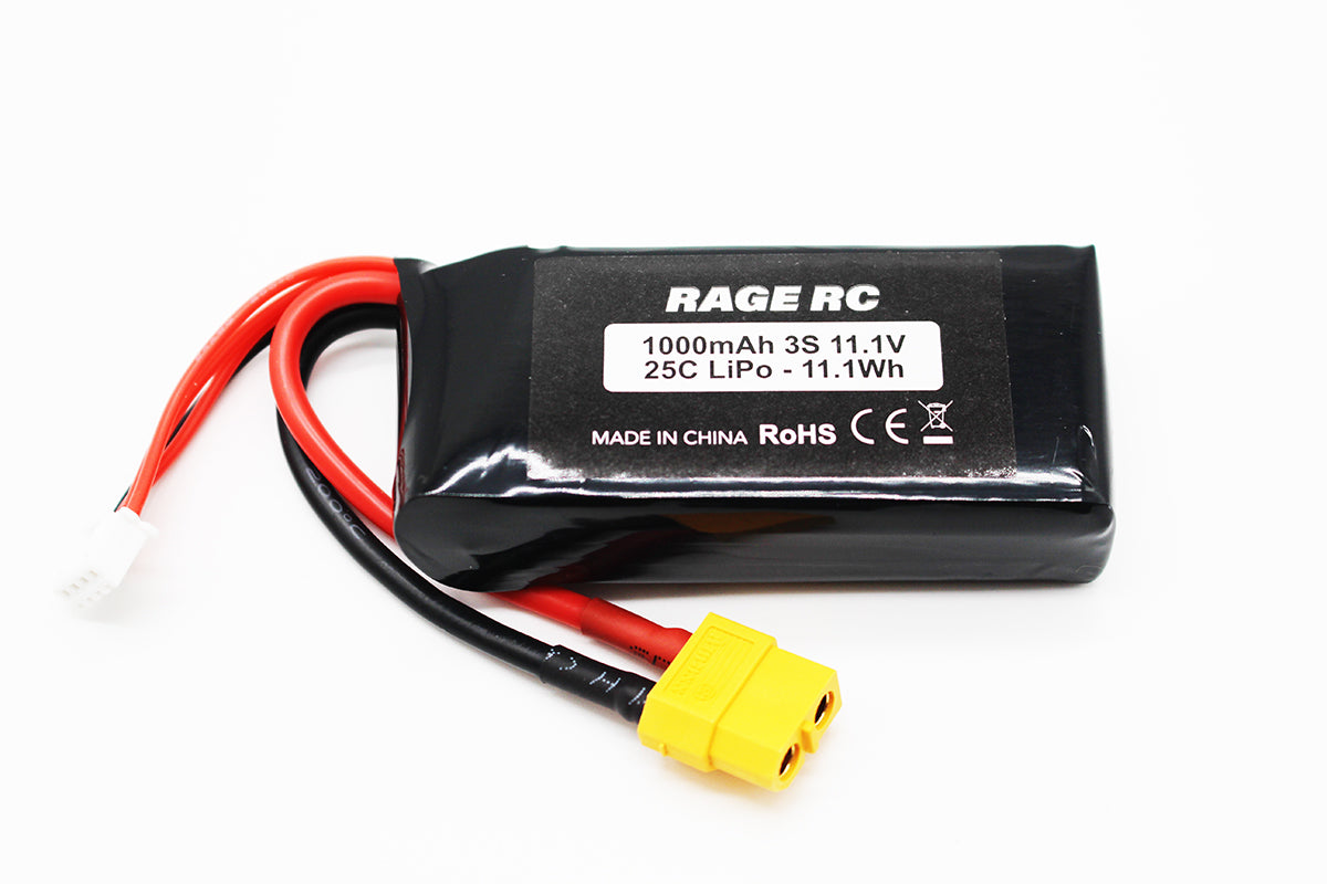 Rage RC 11.1V 3S 1000mAh LiPo Battery with XT60 Connector; LightWave 400BL