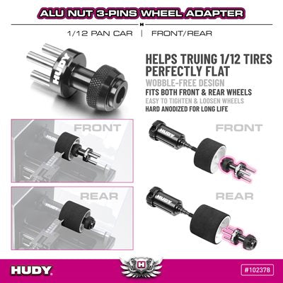 Hudy Aluminum 1/12 Pan Car Tire Truer Wheel Adapter Nut