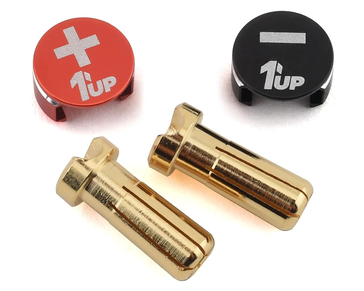 1UP Racing LowPro Bullet Plug Grips w/5mm Bullets (Black/Red)