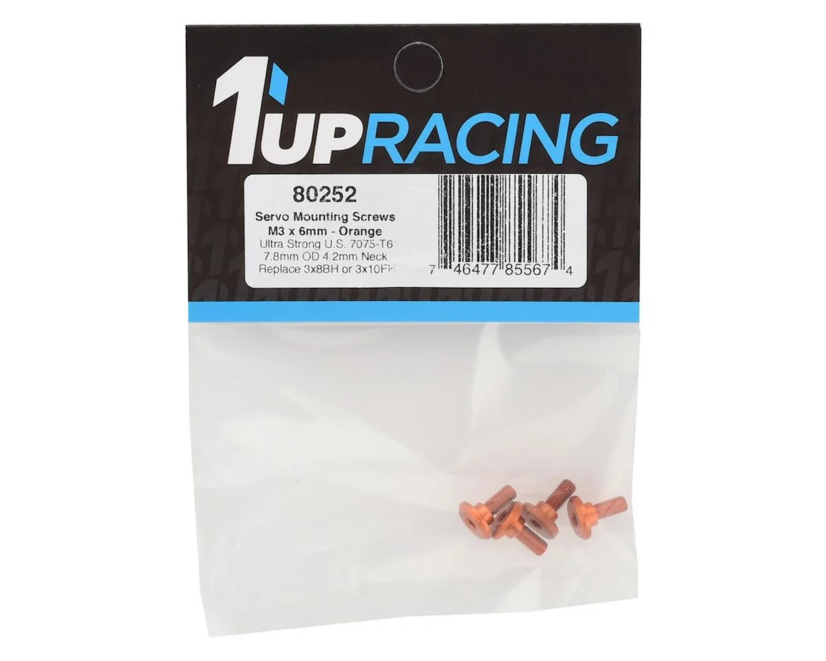 1UP Racing 3x6mm Aluminum Servo Mounting Screws w/4.2mm Neck (Orange) (4)