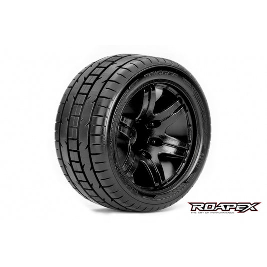 ROAPEX Trigger - 1/10 Stadium Truck Tire Chrome Black wheel with 0 Offest 12mm Hex Mounted