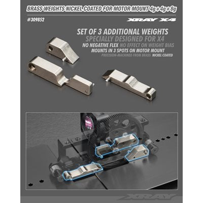 XRAY X4 Brass Weights Nickel Coated for Motor Mount 4g+4g+8g