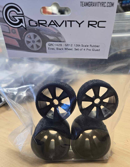 Gravity RC GR12 12th Scale Rubber Tires: Set of 4 Pre Glued