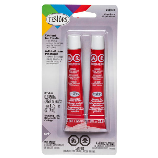 Testors Plastic Model Cement 0.875fl oz(25.8ml)ea (2 Pack)