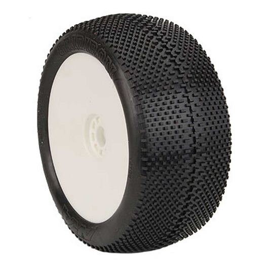 AKA Racing 1/8 EVO Gridiron Soft Long Wear Pre-Mounted Tires, White Wheels (2)