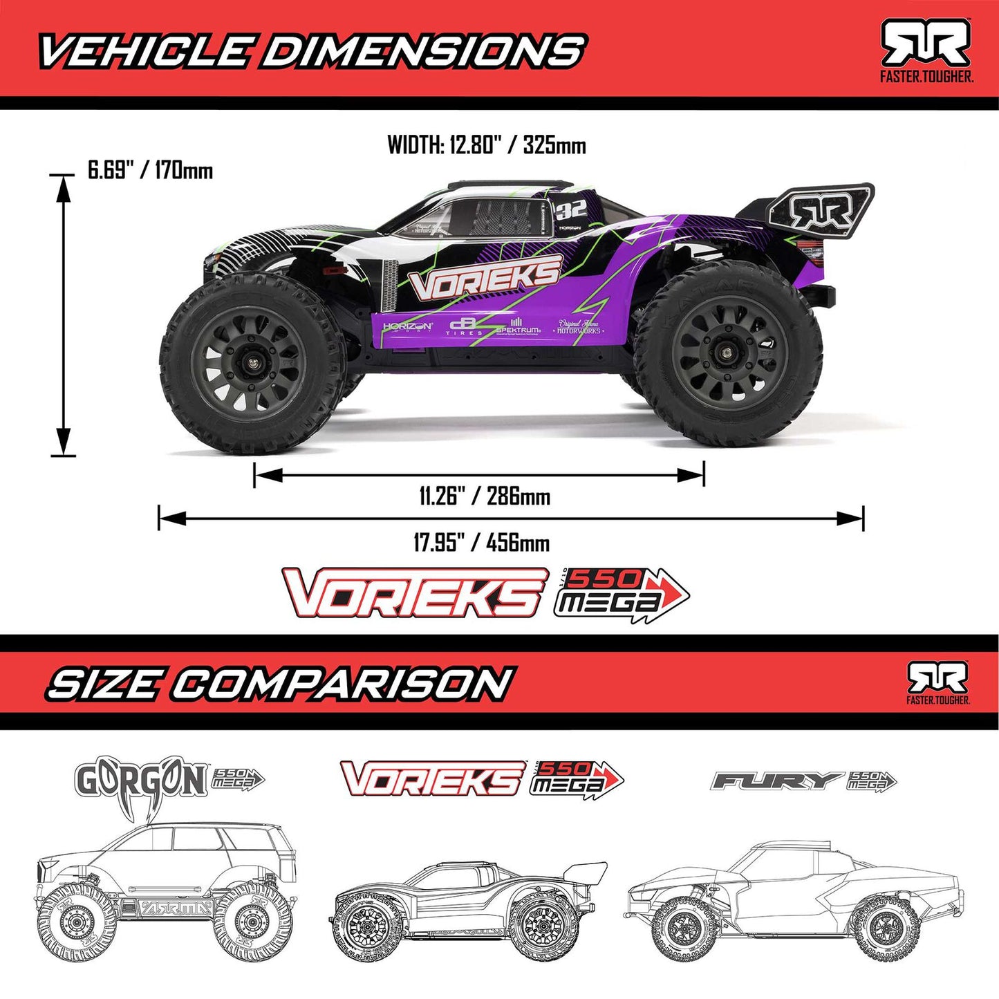 Arma - 1/10 VORTEKS MEGA 550 2WD Stadium Truck RTR with Battery & Charger