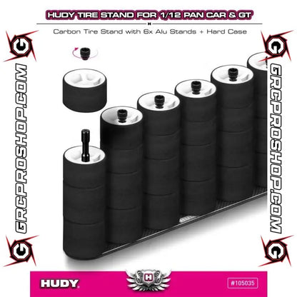 HUDY Carbon Tire Stand 6x +Hard Case -1/12 Pan Car & 1/12 GT