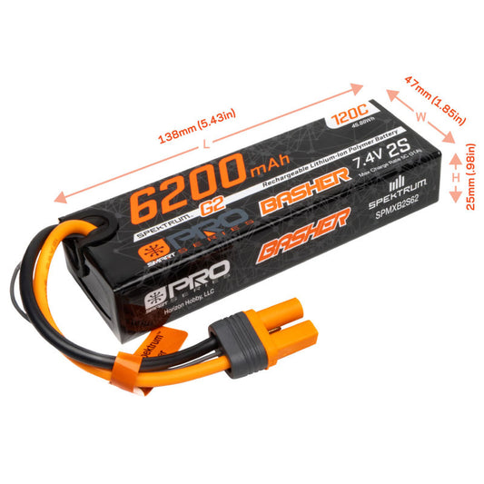 Spektrum 7.4V 6200mAh 2S 120C Smart G2 Pro Basher LiPo Battery: IC5