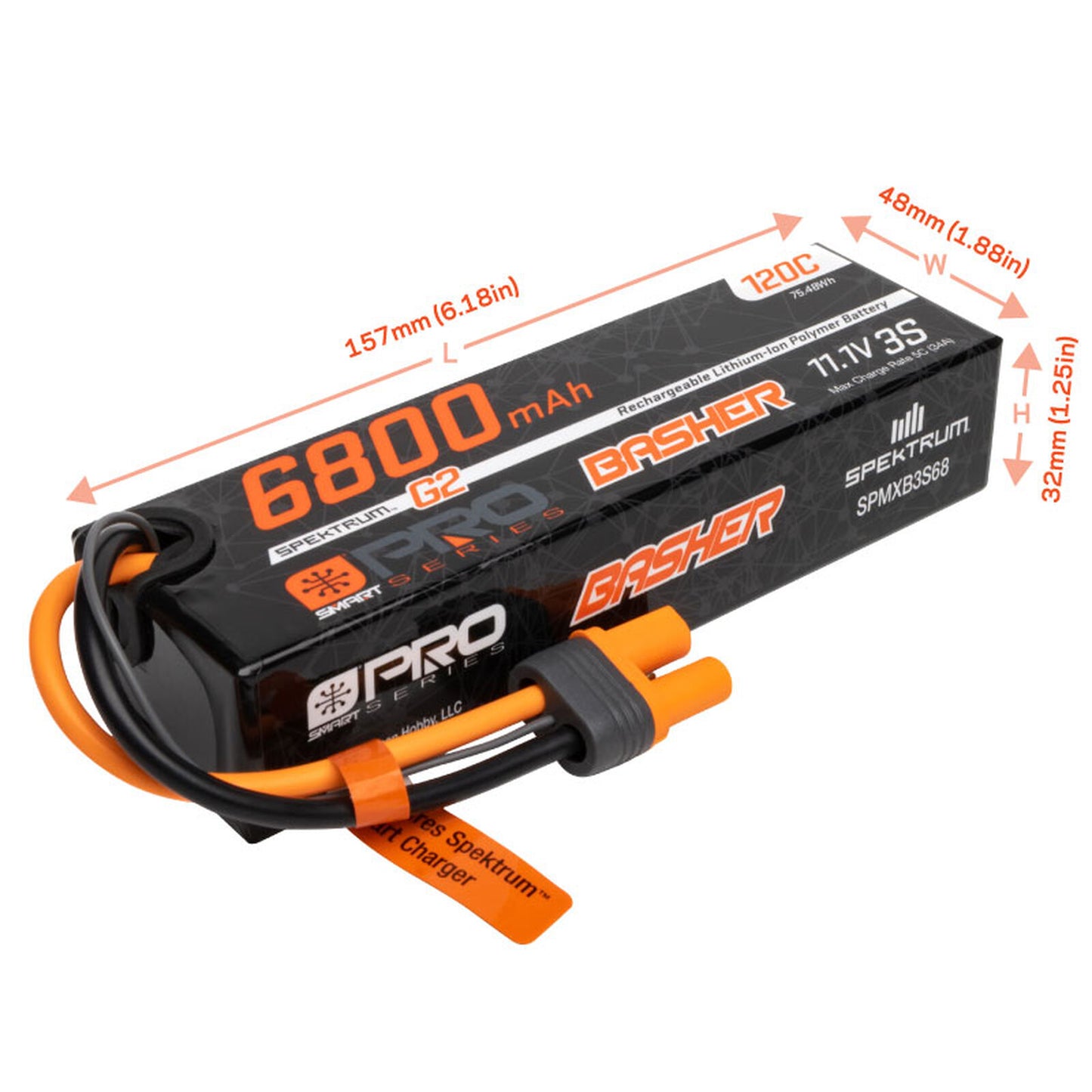 Spektrum 11.1V 6800mAh 3S 120C Smart G2 Pro Basher LiPo Battery: IC5