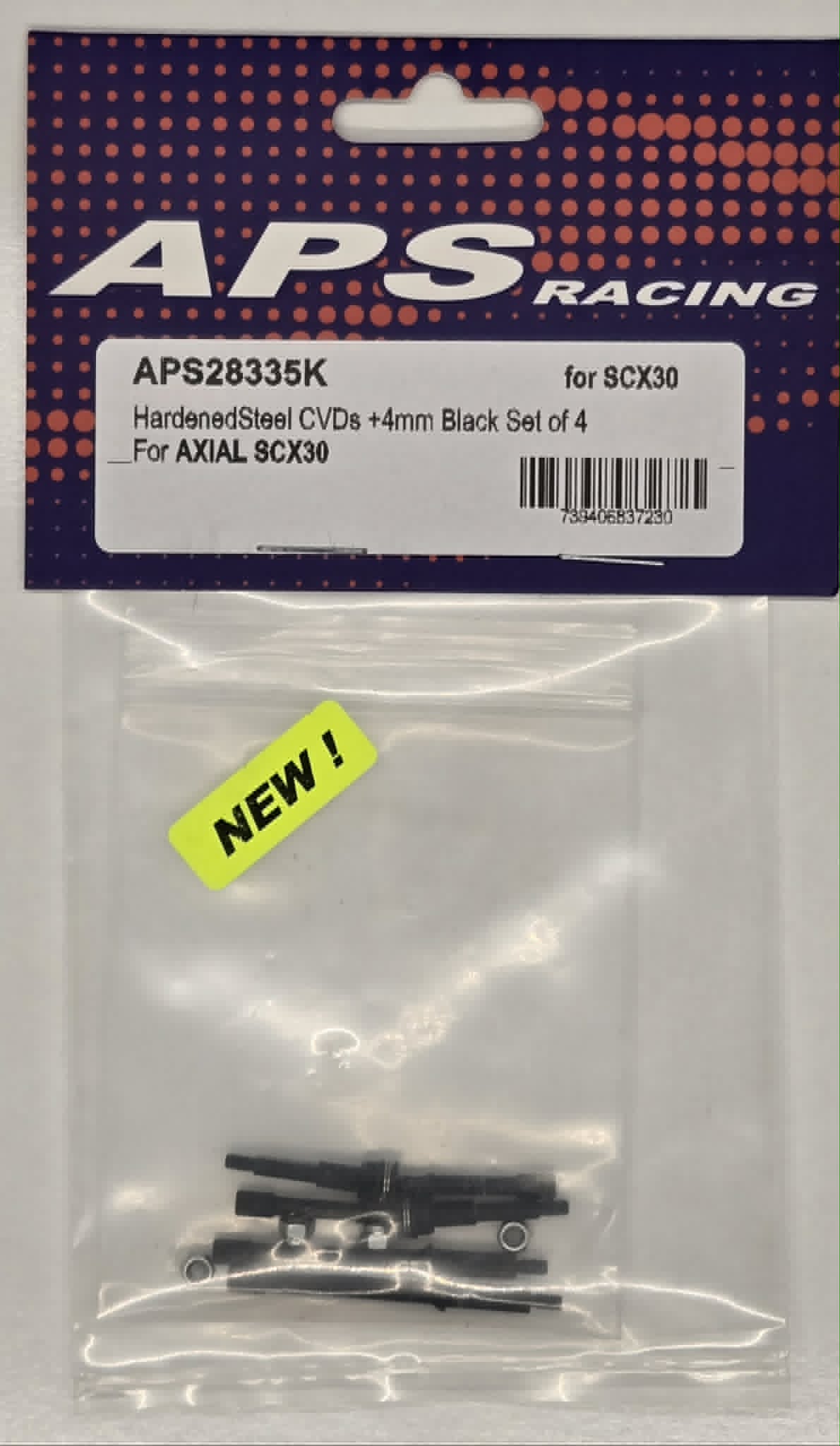 APS Racing Hardened Steel CVD +4mm SCX30 - Black (4)