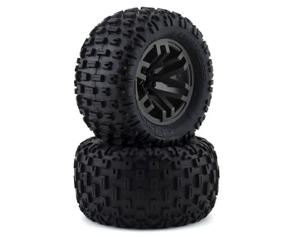 Arrma Dboots 'Fortress MT' - 1/8th Tire Set Glued Gun Metal (2) w/14mm Hex