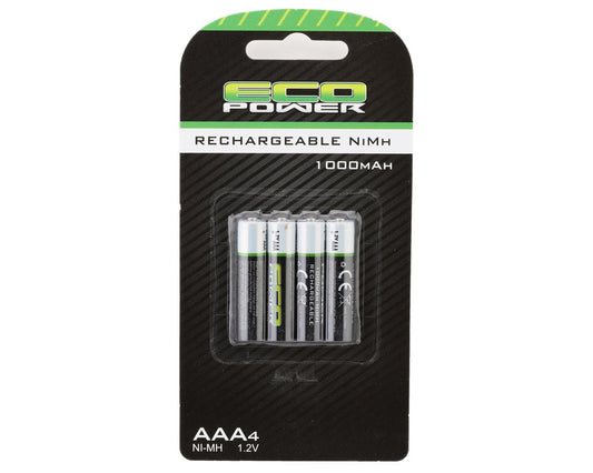 EcoPower High Power Rechargeable AAA NiMH Batteries (4) (1.2V/1000mAh) (Mini-Z)