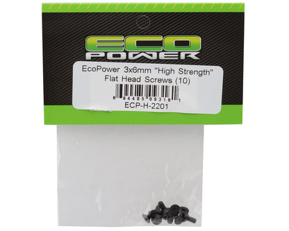 EcoPower 3mm "High Strength" Steel Flat Head Screws (10) (3x6mm)