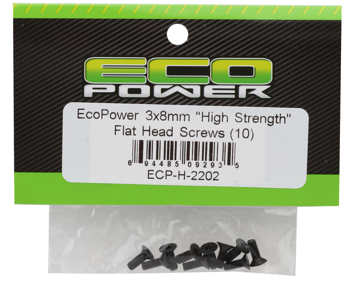 EcoPower 3mm "High Strength" Steel Flat Head Screws (10) (3x8mm)