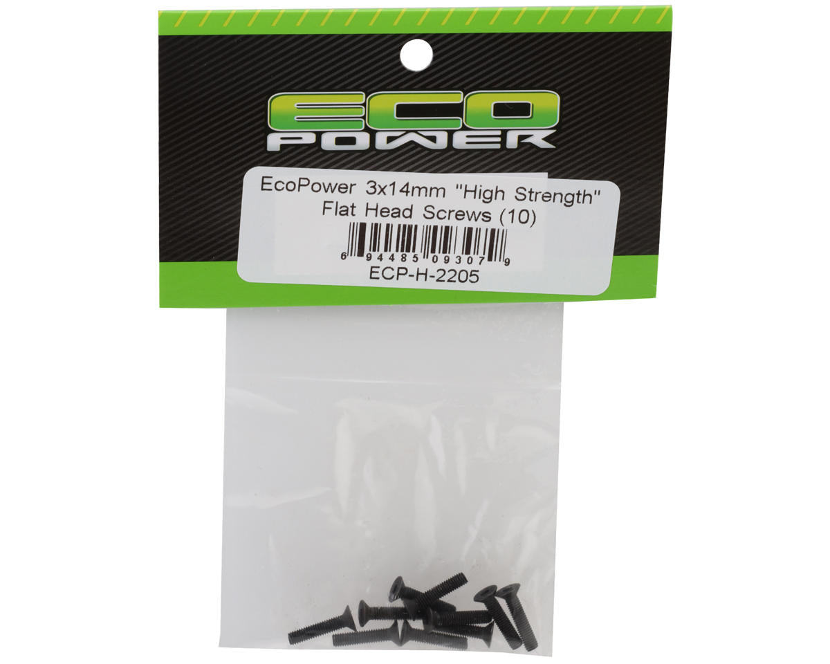 EcoPower 3mm "High Strength" Steel Flat Head Screws (10) (3x14mm)