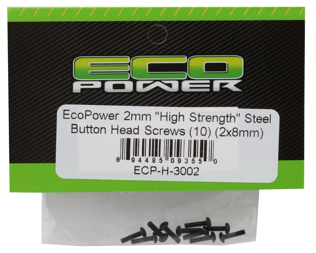 EcoPower 2mm "High Strength" Steel Button Head Screws (10) (2x8mm)