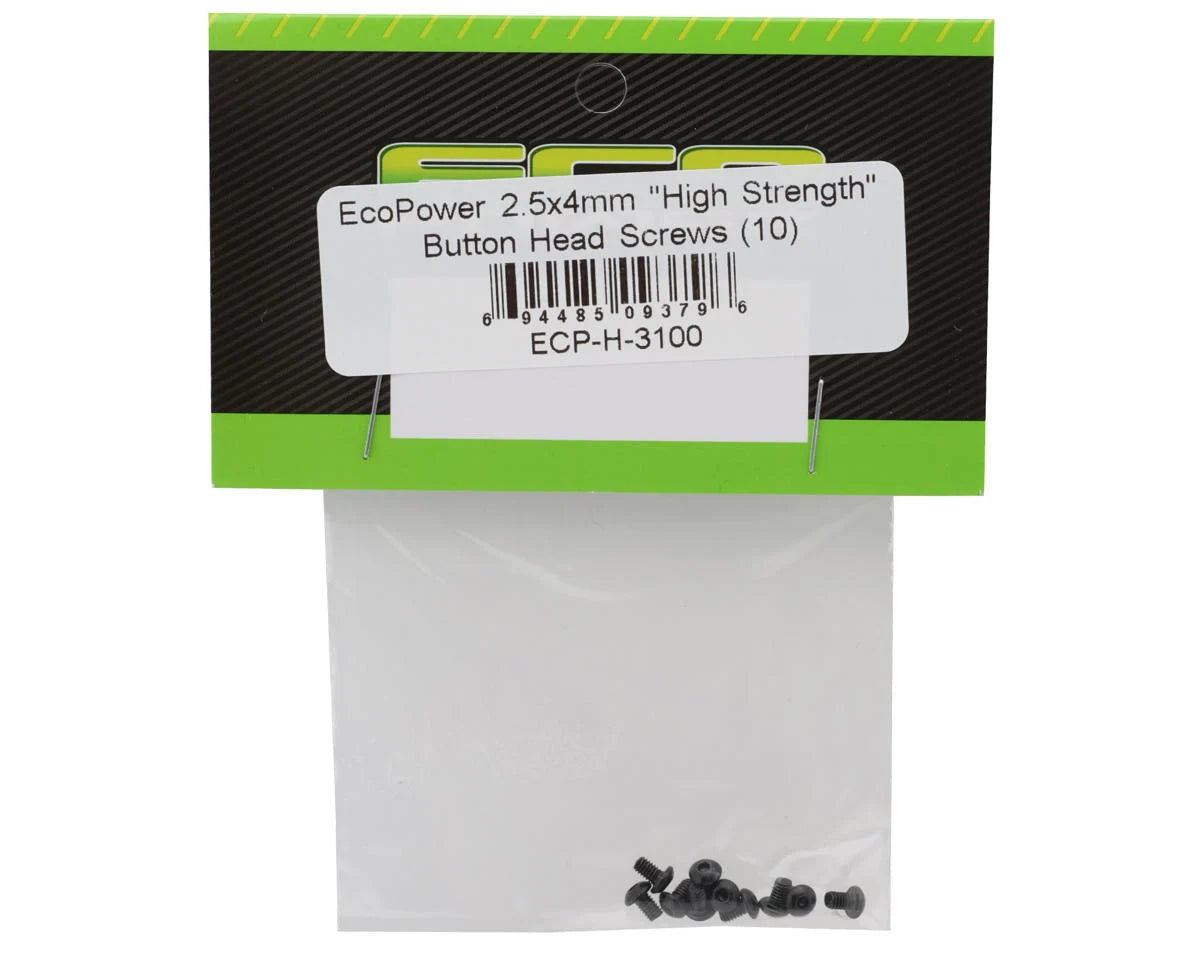 EcoPower 2.5mm "High Strength" Steel Button Head Screws (10) (2.5x4mm)