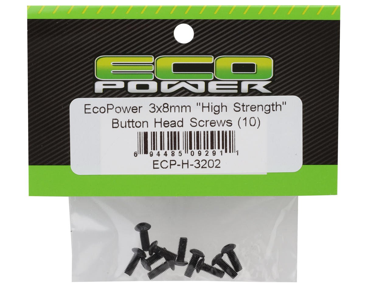 EcoPower 3mm "High Strength" Steel Button Head Screws (10) (3x8mm)