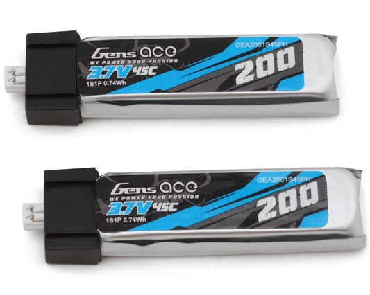Gens Ace 1S LiPo Battery 45C Set (2) (3.7V/200mAh) w/Molex Connector