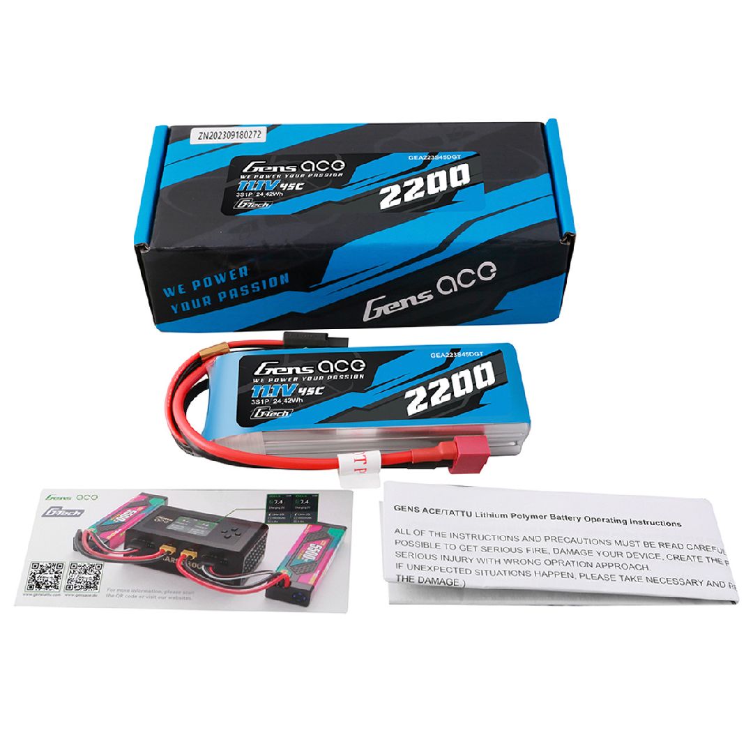 Gens Ace G-Tech 2200mAh 11.1V 45C Lipo w/Deans Plug