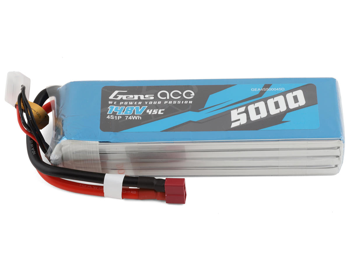 Gens Ace 5000mAh 4S 45C 14.8V Lipo Battery Pack with Dean Plug