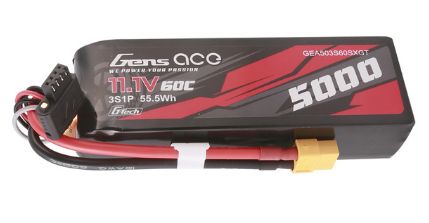 Gens Ace G-Tech 5000mAh 3S 11.1V 60C Long LiPo XT60 Plug (154x42.5x24.7mm)