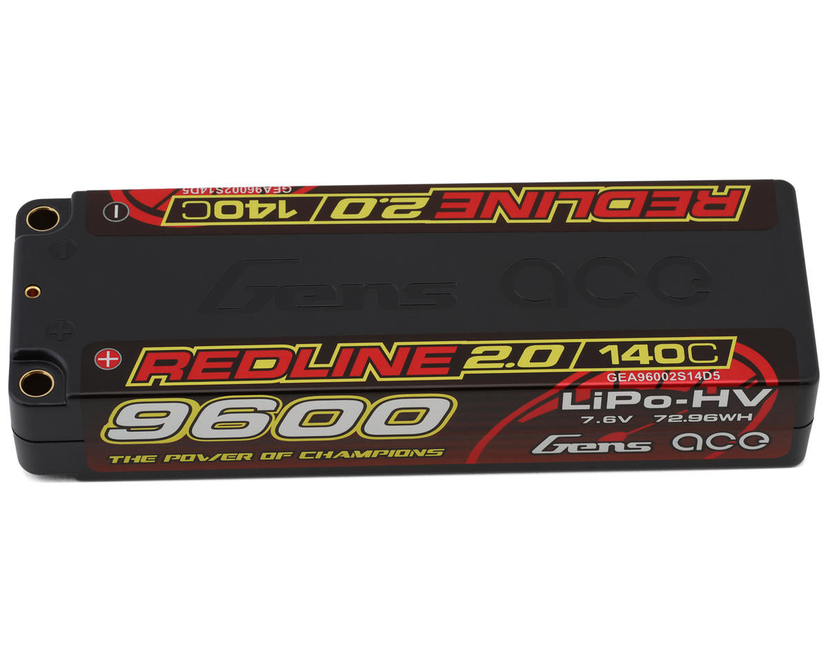 Gens Ace Redline 2.0 2S LiHV Battery 140C (7.6V/9600mAh) w/5mm Bullets (Copy)