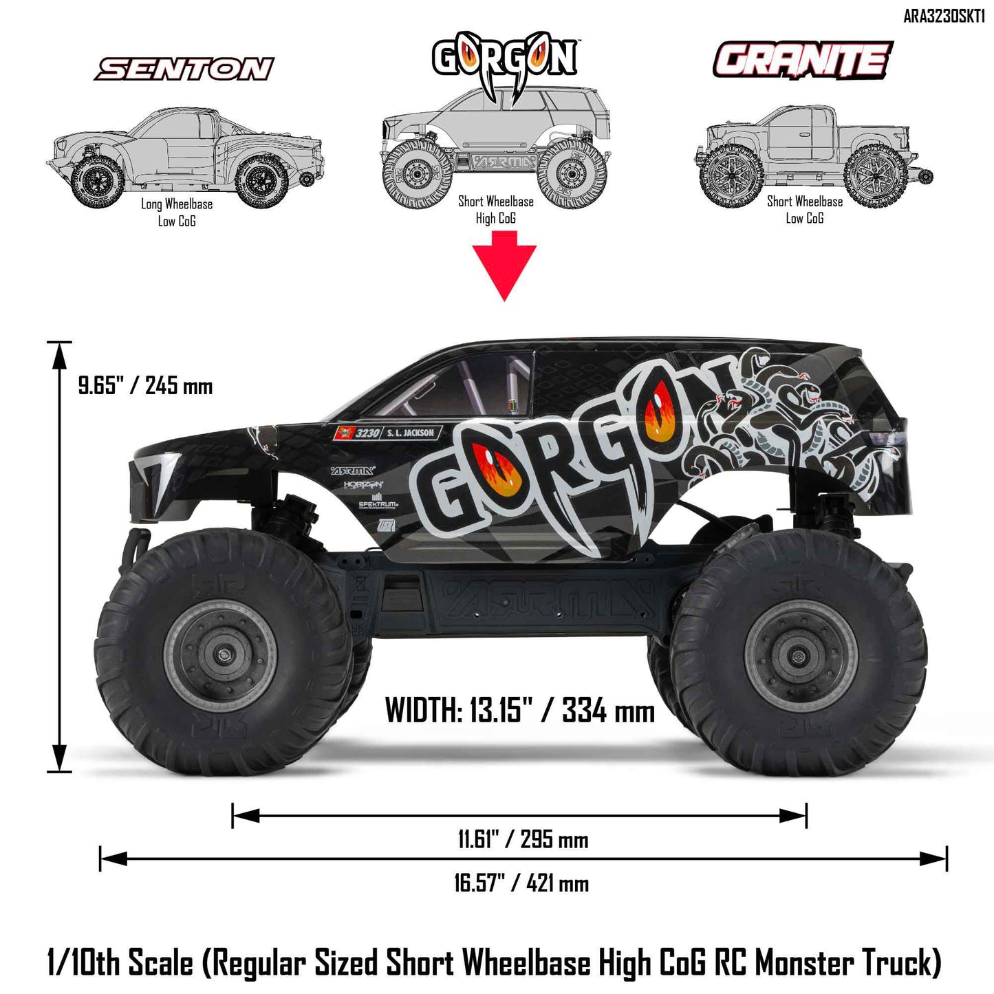 Arrma 1/10 GORGON 4X2 MEGA 550 Brushed Monster Truck Ready-To-Assemble Kit with Battery & Charger Item No. ARRMA - ARA3230SKT1