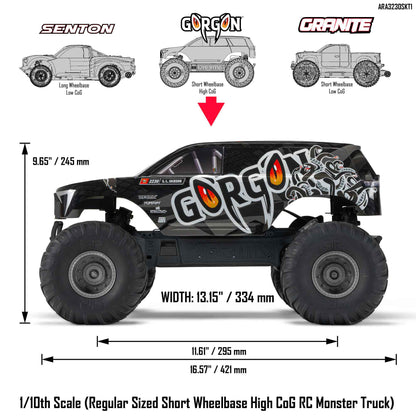 Arrma 1/10 GORGON 4X2 MEGA 550 Brushed Monster Truck Ready-To-Assemble Kit with Battery & Charger Item No. ARRMA - ARA3230SKT1