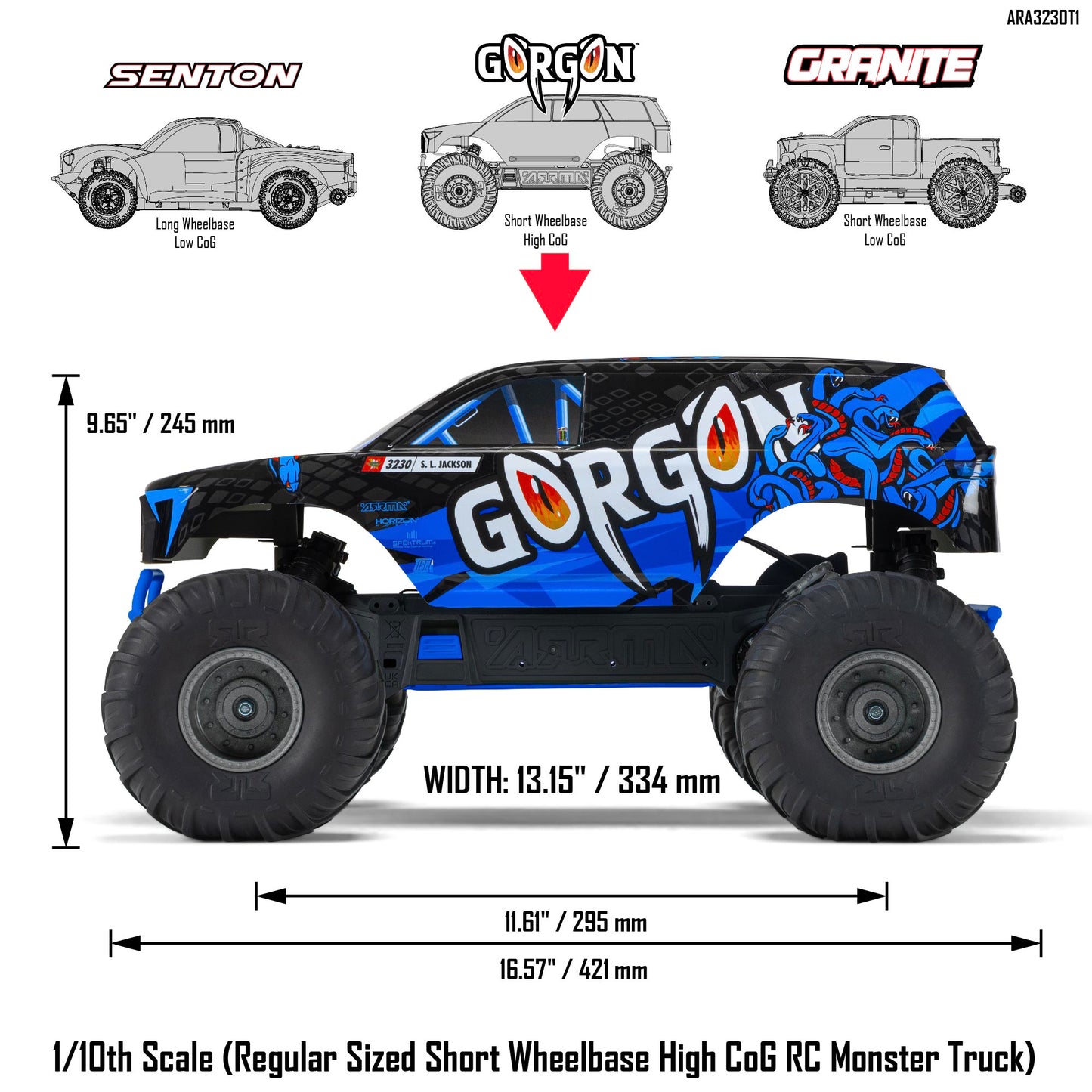 Arrma 1/10 GORGON 4X2 MEGA 550 Brushed Monster Truck RTR Item No.