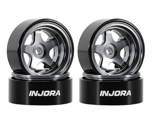 Injora Axial SCX30 D18 0.7" 5-Spoke Aluminum Micro Rock Crawler Beadlock Wheels (Titanium) (4) (3.4g ea)