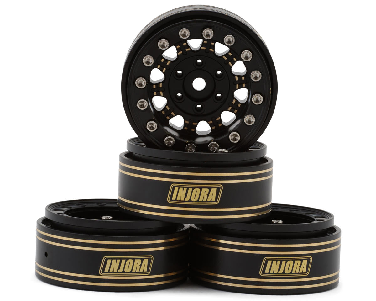 Injora 1.3" D-Slot Super Heavy Brass Micro Rock Crawler Beadlock Wheels (81g ea) (Black) (4)