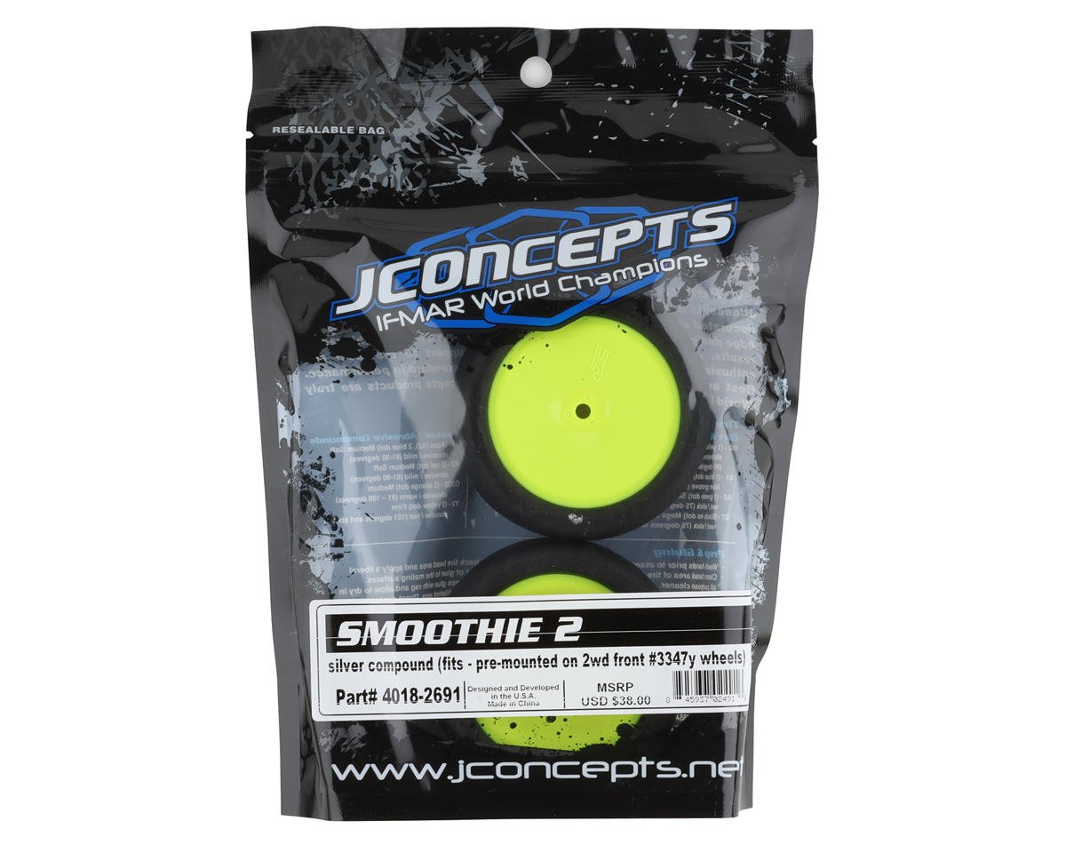 JConcepts Smoothie 2 2.2" Pre-Mounted 2WD Front Buggy Tires (Yellow) (2) w/12mm Hex (Silver)