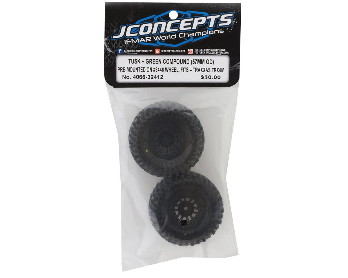 JConcepts Tusk 1.0" Pre-Mounted Tires w/Shuttle Wheels (2) (2.25”) (Green)