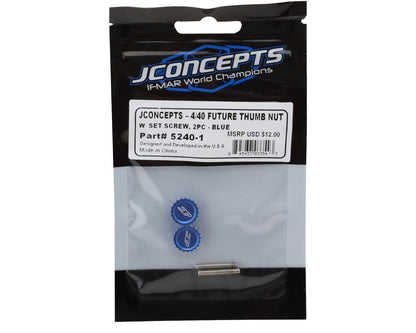 JConcepts RC10 Aluminum 4-40 Future Thumb Nuts w/Set Screws (Blue) (2)