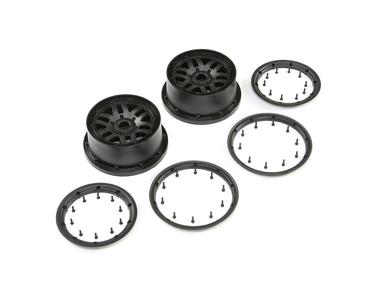Losi 5th Front/Rear 4.75 Wheel and Beadlock Set, 24mm Hex, Black (2): 5ive-T 2.0