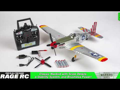 Rage RC P-51D Mustang Brushless Micro Warbird RFT (Ready-for-Transmitter) Electric Airplane (500mm) w/Pass