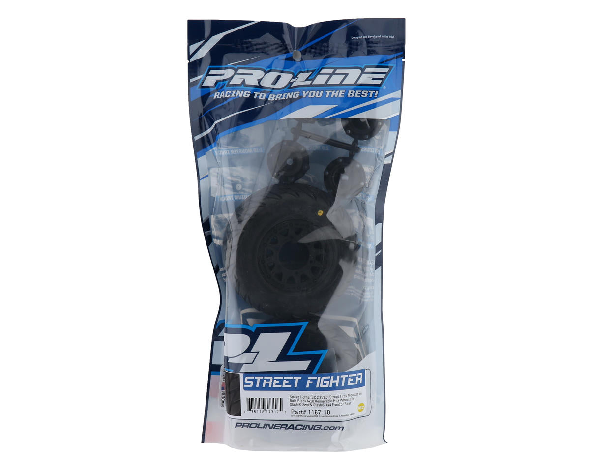 Proline Street Fighter SC 2.2/3.0 Tires w/Raid Wheels (Black) (2) (M2) w/12mm Removable Hex